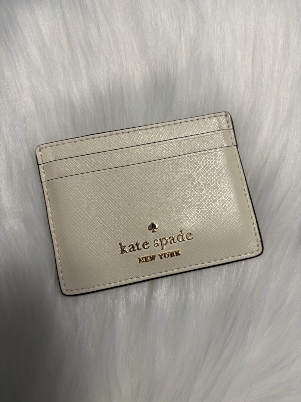 kate spade Cream Saffiano Leather Card Case with Gold Logo